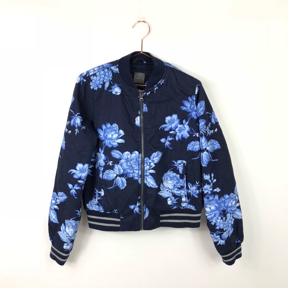 Gap Blue Floral Bomber Varsity Jacket - Picture 2 of 4
